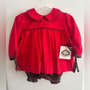 NWT Cecil & Lou Baby Girl Corduroy Plaid Christmas Bloomer Set